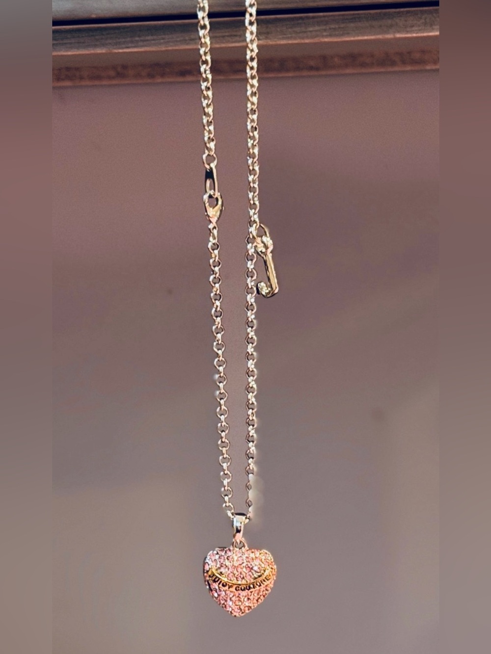 Juicy Couture Pink Pavé Heart Pendant Necklace NIP